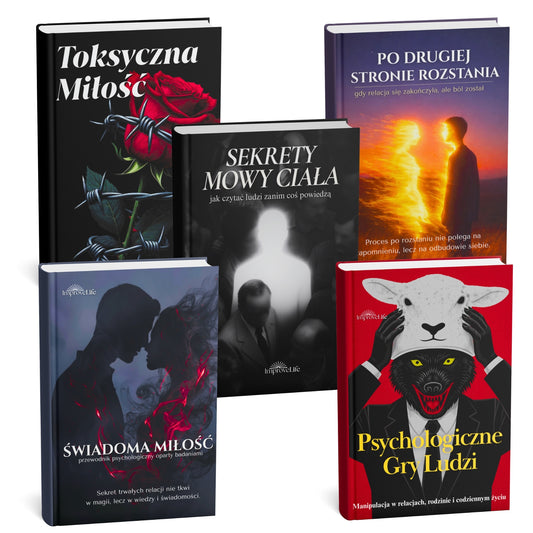 ZESTAW PIĘCIU EBOOKÓW - Toksyczna Miłość + Świadoma Miłość + Po drugiej stronie rozstania + Psychologiczne Gry Ludzi + Sekrety Mowy Ciała
