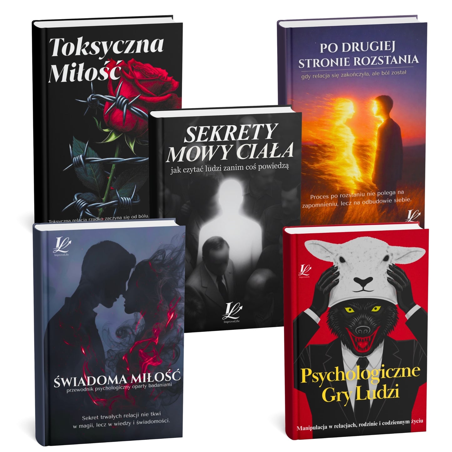 ZESTAW PIĘCIU EBOOKÓW - Toksyczna Miłość + Świadoma Miłość + Po drugiej stronie rozstania + Psychologiczne Gry Ludzi + Sekrety Mowy Ciała